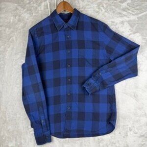 UNTUCKit Mens Medium Slim Fit Blue Black Plaid Cotton Button Down Shirt